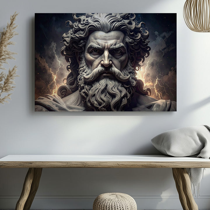 Wrath of the Divine Canvas – Grayscale God Bust with Lightning Energy - Gifitto