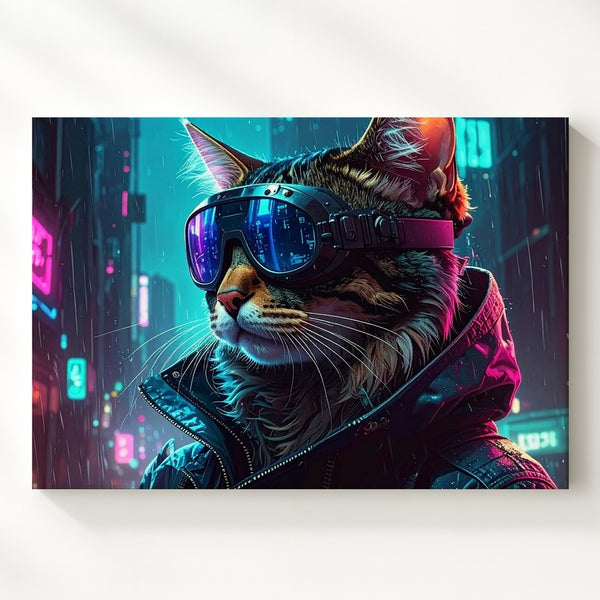 Cyberpunk Cat Explorer Canvas – Futuristic Sci-Fi Feline Wall Art - Gifitto
