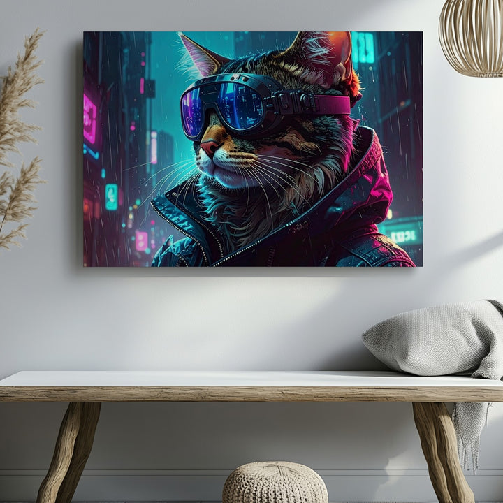 Cyberpunk Cat Explorer Canvas – Futuristic Sci-Fi Feline Wall Art - Gifitto