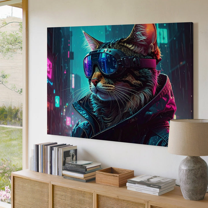 Cyberpunk Cat Explorer Canvas – Futuristic Sci-Fi Feline Wall Art - Gifitto
