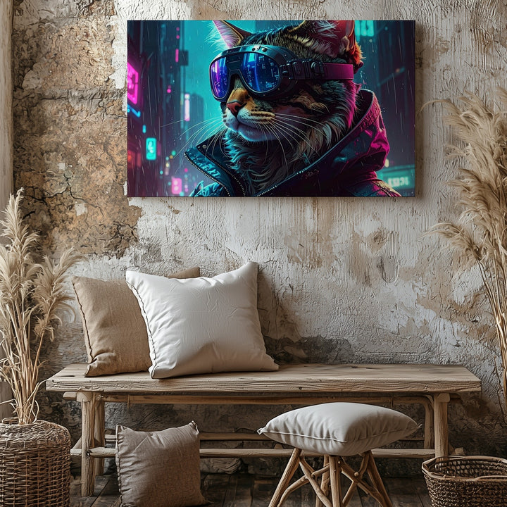 Cyberpunk Cat Explorer Canvas – Futuristic Sci-Fi Feline Wall Art - Gifitto