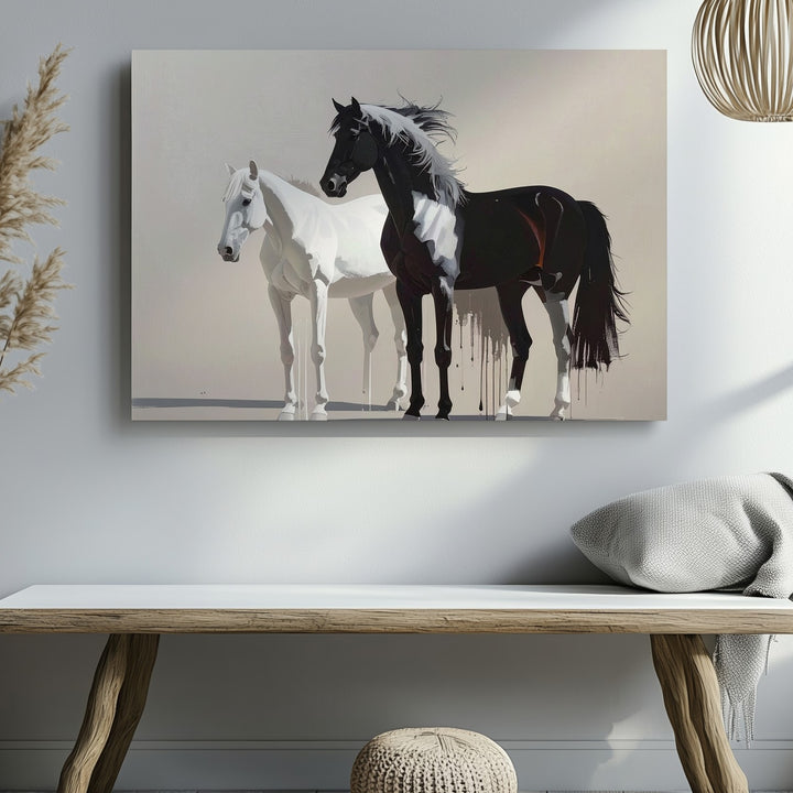 Black and White Horse Silhouette Canvas – Minimalist Abstract Horse Art - Gifitto