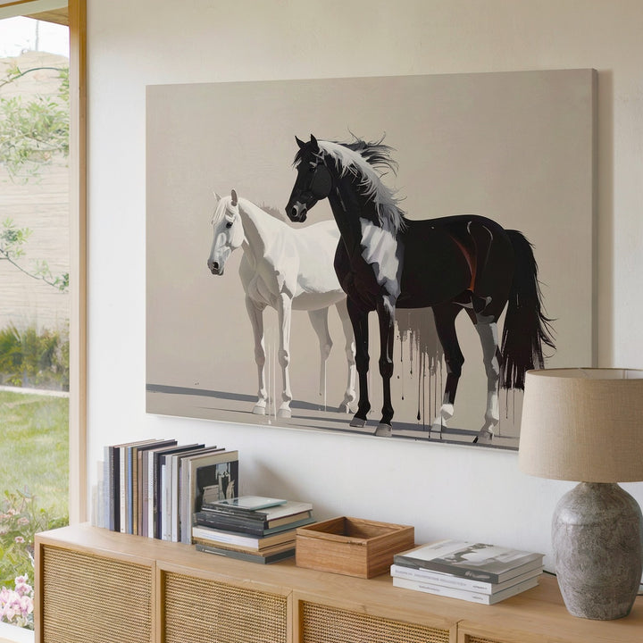 Black and White Horse Silhouette Canvas – Minimalist Abstract Horse Art - Gifitto