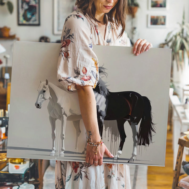 Black and White Horse Silhouette Canvas – Minimalist Abstract Horse Art - Gifitto