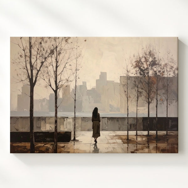 Solitary Walk Canvas – Minimalist Sepia Urban Reflection Art