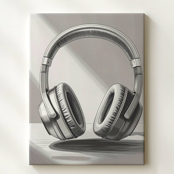 Sketch Sound Canvas – Minimalist Grayscale Headphone Illustration - Gifitto