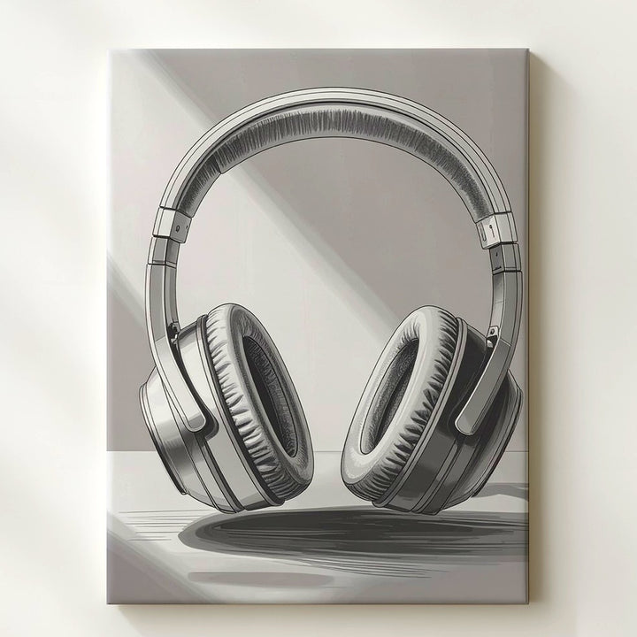Sketch Sound Canvas – Minimalist Grayscale Headphone Illustration - Gifitto
