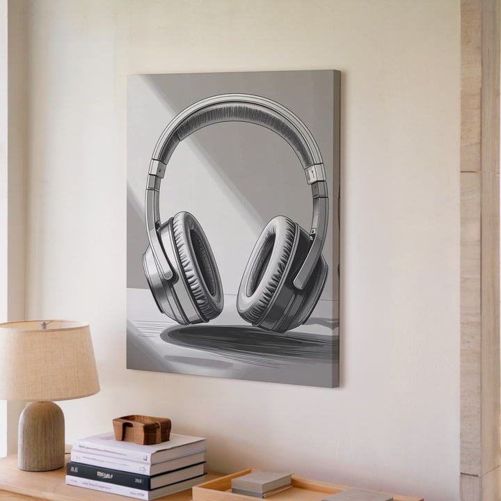 Sketch Sound Canvas – Minimalist Grayscale Headphone Illustration - Gifitto
