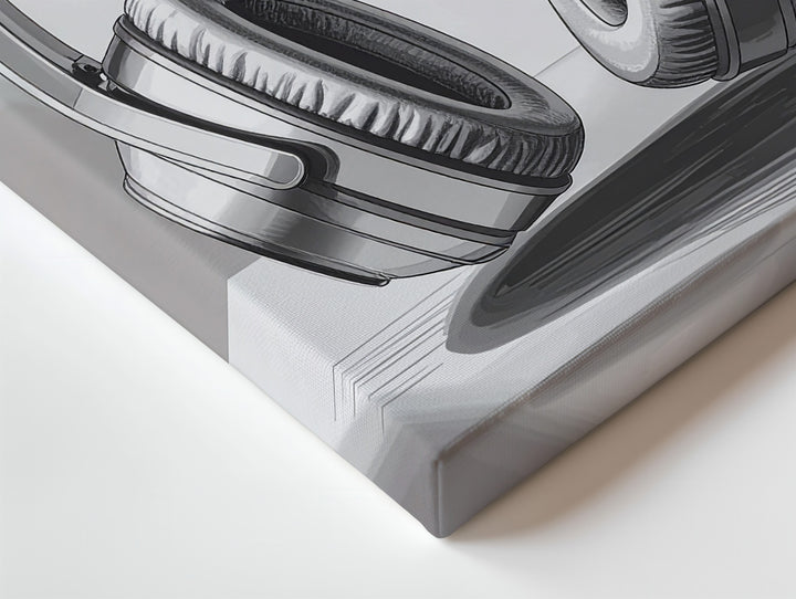 Sketch Sound Canvas – Minimalist Grayscale Headphone Illustration - Gifitto