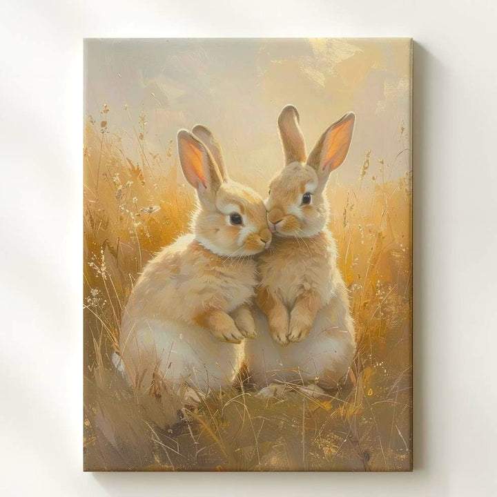 Tender Rabbit Embrace Canvas – Serene Love in a Meadow - Gifitto