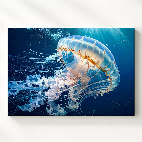 Elegant Jellyfish Canvas – Deep Blue Underwater Photography Wall Art