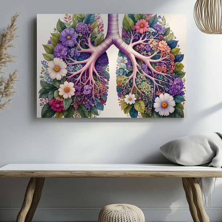Floral Lungs Botanical Canvas – Nature-Inspired Anatomical Wall Art - Gifitto