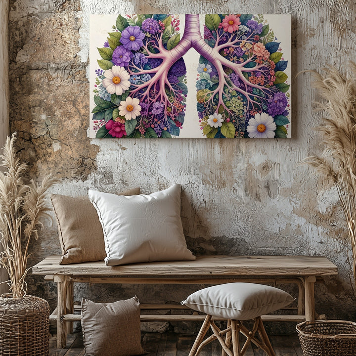 Floral Lungs Botanical Canvas – Nature-Inspired Anatomical Wall Art - Gifitto
