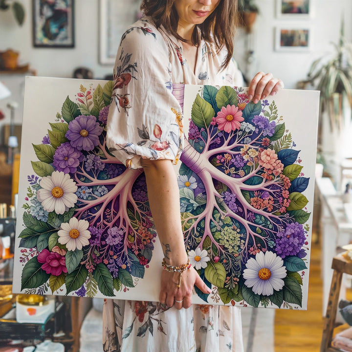 Floral Lungs Botanical Canvas – Nature-Inspired Anatomical Wall Art - Gifitto