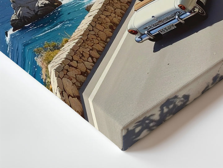 Coastal Elegance Canvas – White Vintage Convertible on Cliffside Road - Gifitto