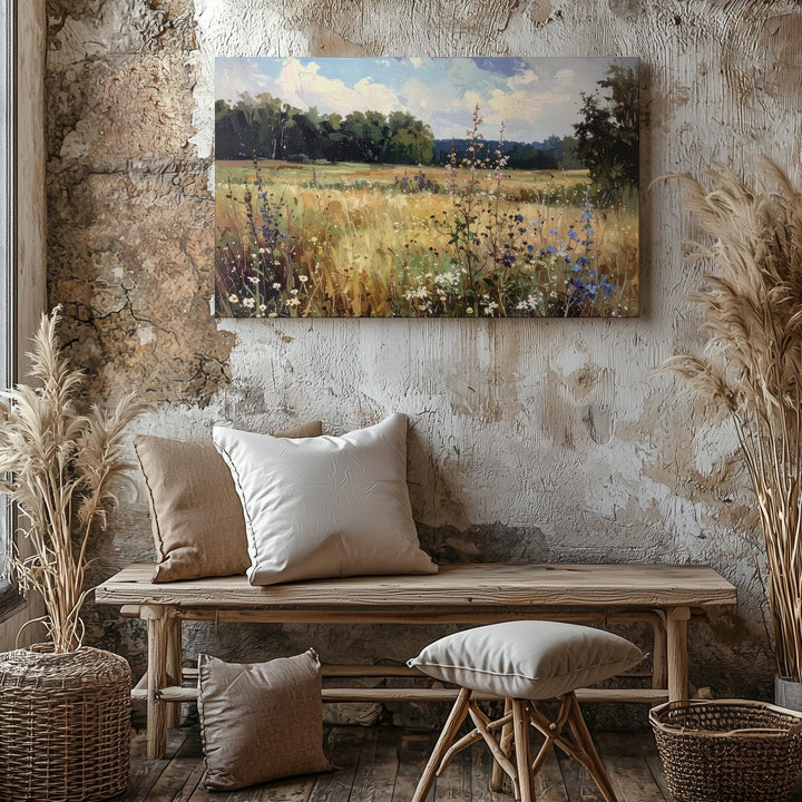 Impressionist Meadow Canvas – Soft Wildflower Field & Countryside Horizon - Gifitto