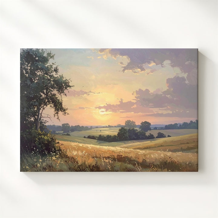 Sunset Serenity Countryside Canvas – Golden Hour Rural Landscape Painting - Gifitto