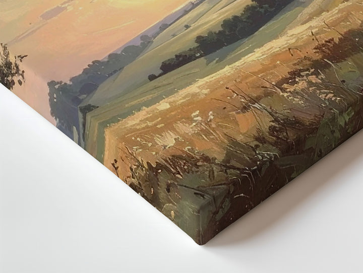 Sunset Serenity Countryside Canvas – Golden Hour Rural Landscape Painting - Gifitto