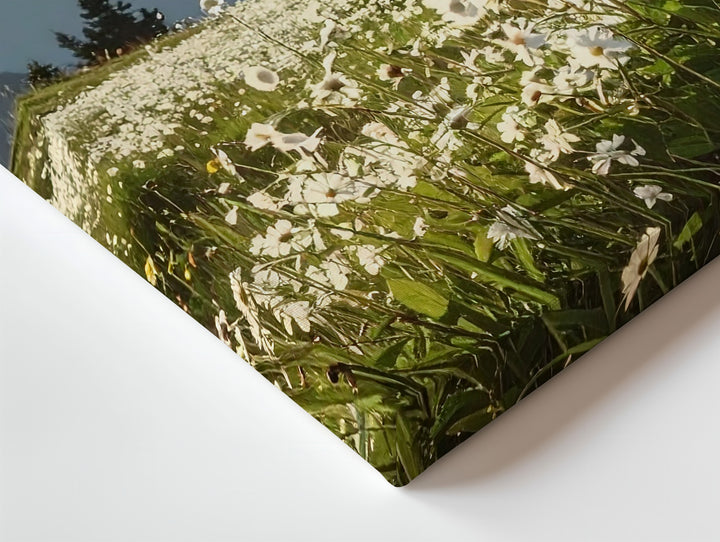 Alpine Wildflower Sky Canvas – Vertical Field & Mountain Tranquility Print - Gifitto