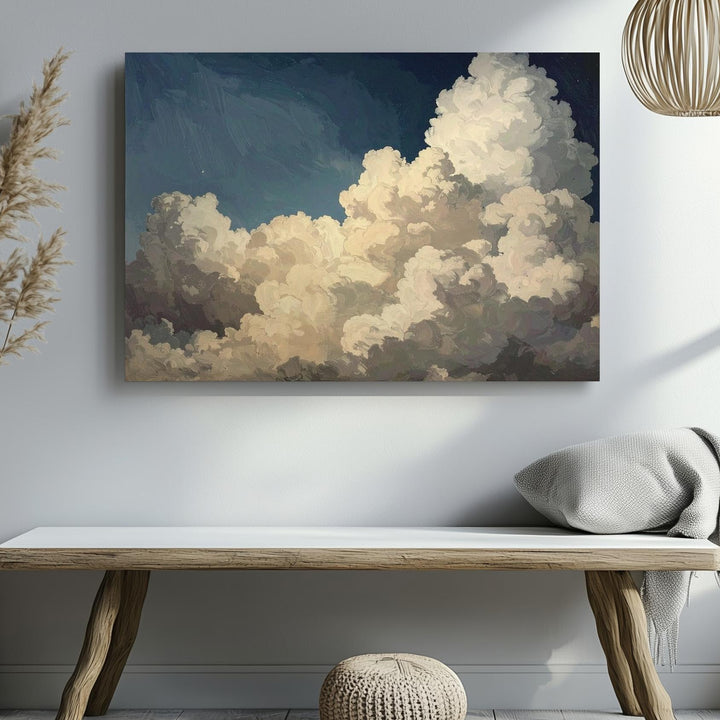 Celestial Depths Canvas – Sculpted Beige Clouds in Classical Sky - Gifitto
