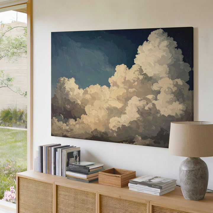Celestial Depths Canvas – Sculpted Beige Clouds in Classical Sky - Gifitto