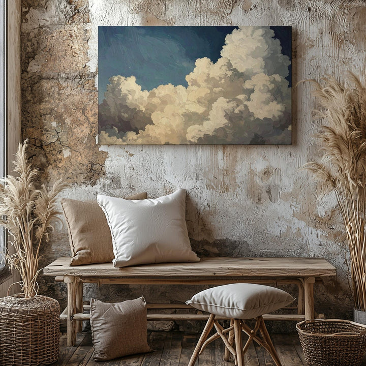 Celestial Depths Canvas – Sculpted Beige Clouds in Classical Sky - Gifitto