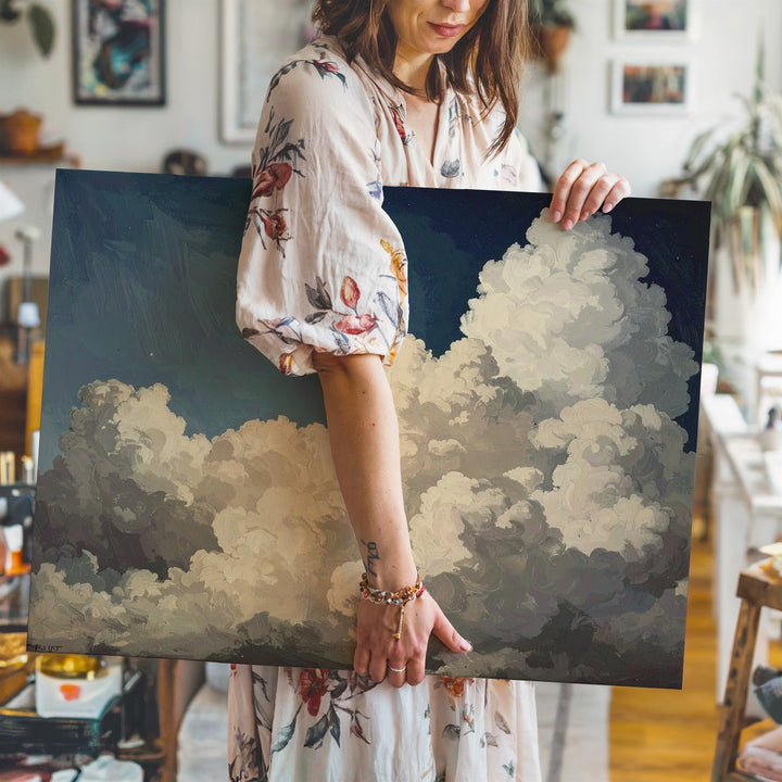 Celestial Depths Canvas – Sculpted Beige Clouds in Classical Sky - Gifitto