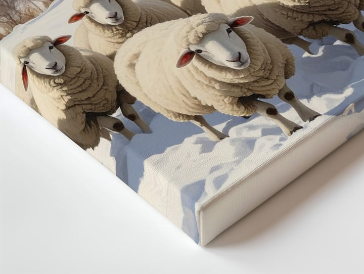 Winter Sheep & Red Barn Canvas – Rustic Snowy Farm Scene Wall Art - Gifitto