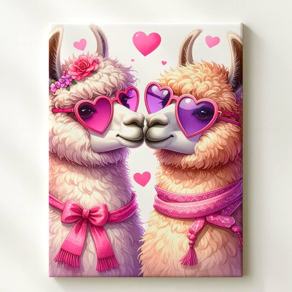 Llama Love Canvas – Adorable Llamas with Heart-Shaped Sunglasses and Pink Accessories - Gifitto