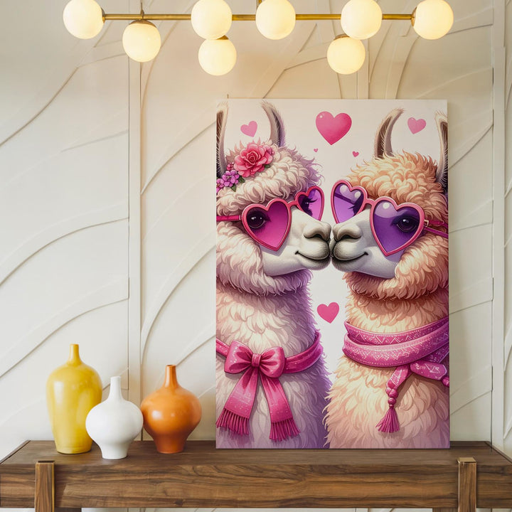 Llama Love Canvas – Adorable Llamas with Heart-Shaped Sunglasses and Pink Accessories - Gifitto