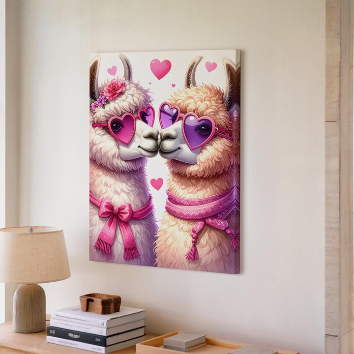 Llama Love Canvas – Adorable Llamas with Heart-Shaped Sunglasses and Pink Accessories - Gifitto