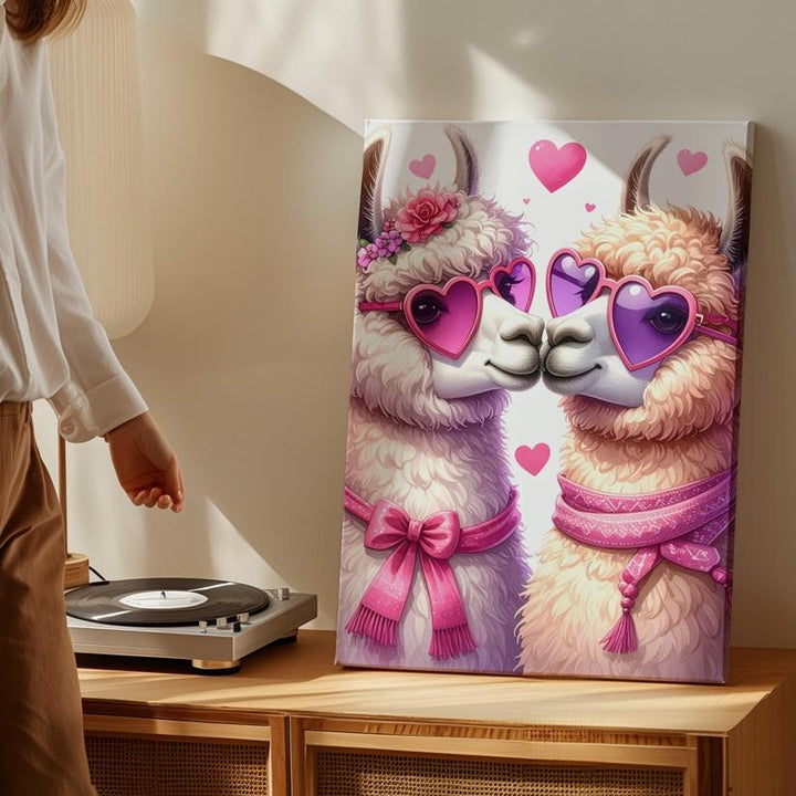 Llama Love Canvas – Adorable Llamas with Heart-Shaped Sunglasses and Pink Accessories - Gifitto