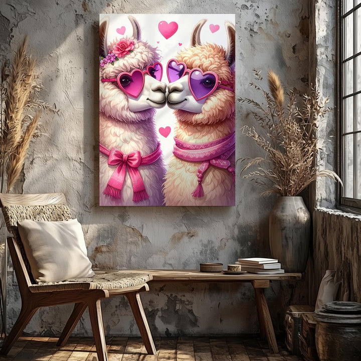 Llama Love Canvas – Adorable Llamas with Heart-Shaped Sunglasses and Pink Accessories - Gifitto