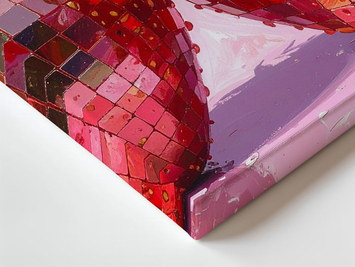 Disco Strawberry Canvas – Surreal Pop Art Fruit with Reflective Mosaic Style - Gifitto