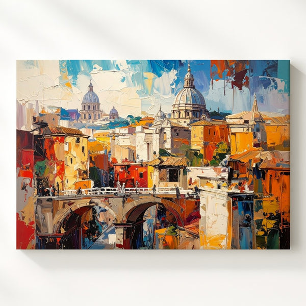 Vibrant Rome Cityscape Canvas – Textured European Architecture Art
