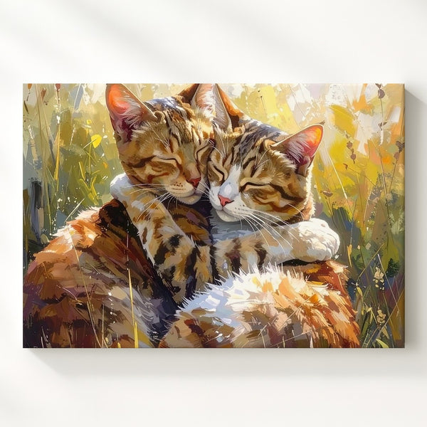 Tabby Cat Embrace Canvas – Loving Affection and Tender Connection Wall Art - Gifitto