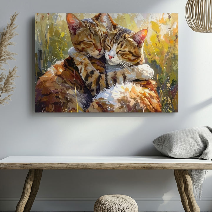 Tabby Cat Embrace Canvas – Loving Affection and Tender Connection Wall Art - Gifitto