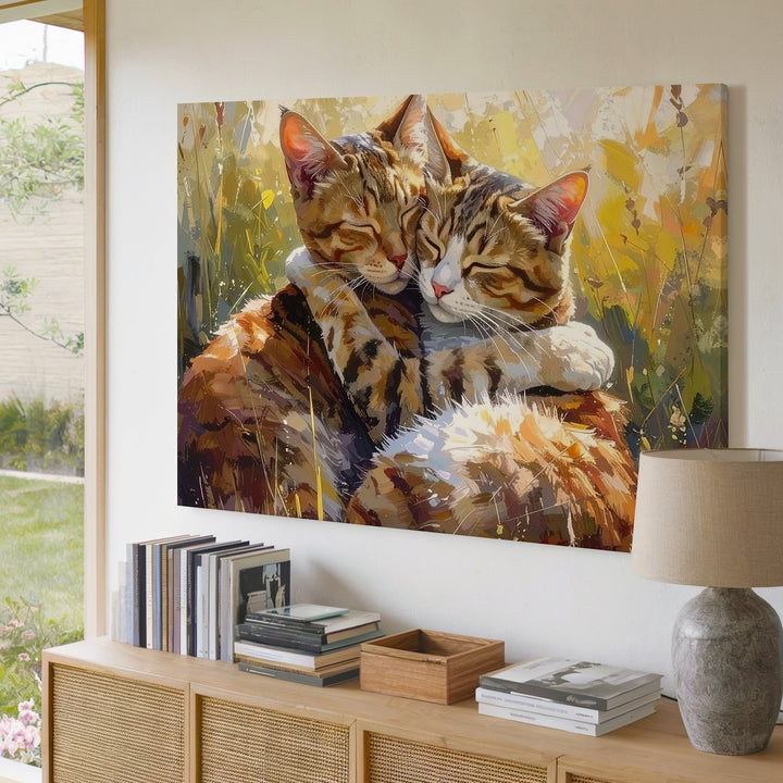 Tabby Cat Embrace Canvas – Loving Affection and Tender Connection Wall Art - Gifitto