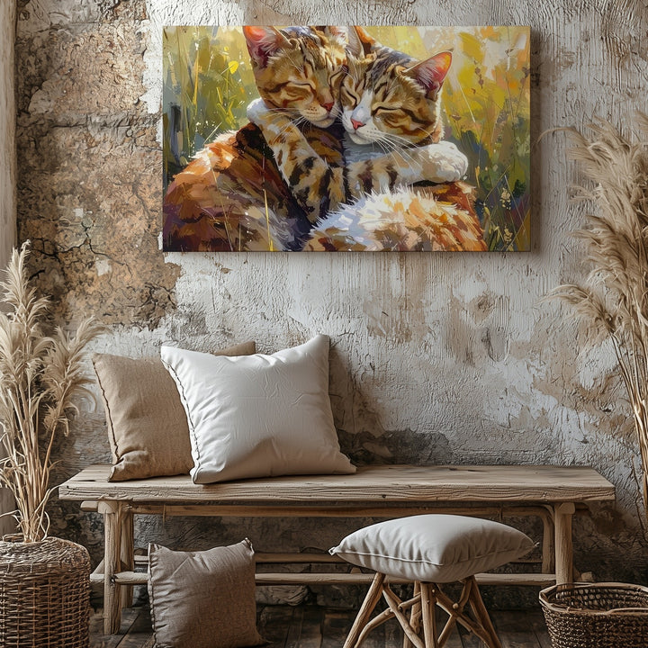Tabby Cat Embrace Canvas – Loving Affection and Tender Connection Wall Art - Gifitto