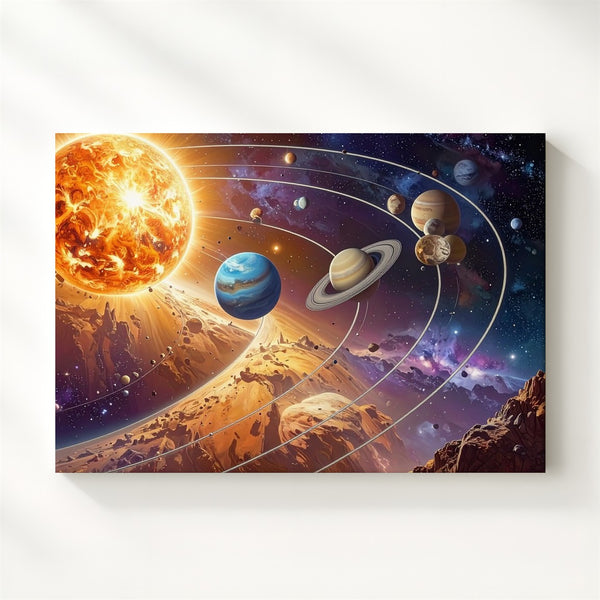 Solar System Alignment Canvas – Stylized Orbit Map with Eight Planets & Glowing Sun - Gifitto