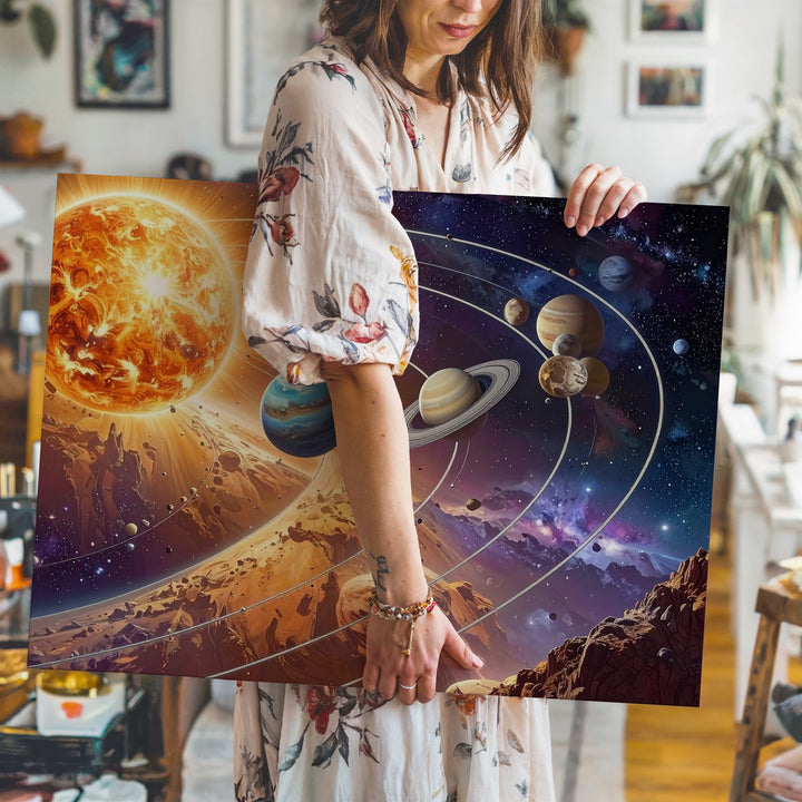 Solar System Alignment Canvas – Stylized Orbit Map with Eight Planets & Glowing Sun - Gifitto