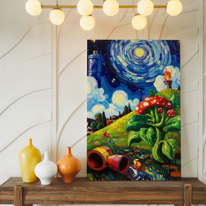 Starry Game Night Canvas – Van Gogh x Mario Surreal Mashup Art - Gifitto