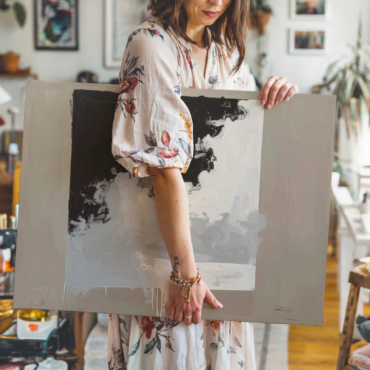 Soft Gradient Canvas – Abstract Art of Charcoal and White Transition - Gifitto