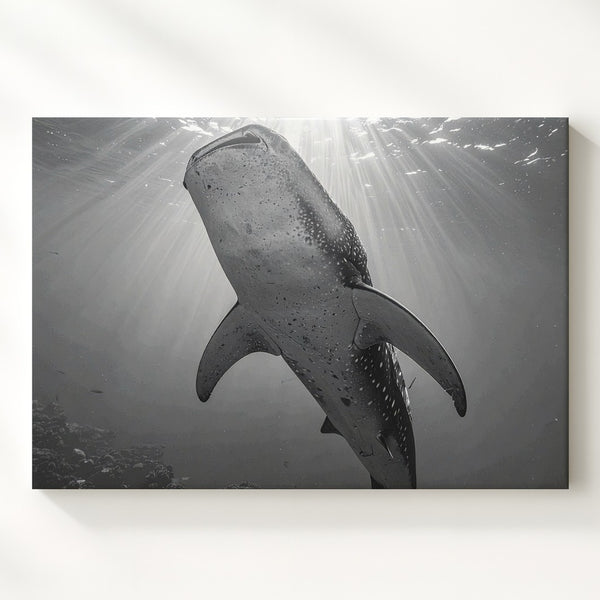 Whale Shark Silhouette Canvas – Monochrome Underwater Photography Art