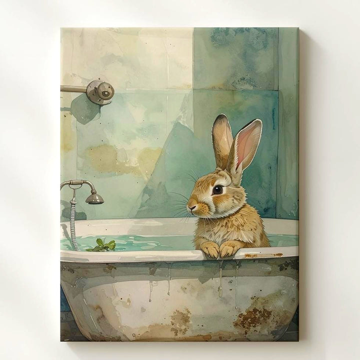Relaxing Rabbit in Bathtub Canvas – Cozy Pastel Wall Art - Gifitto