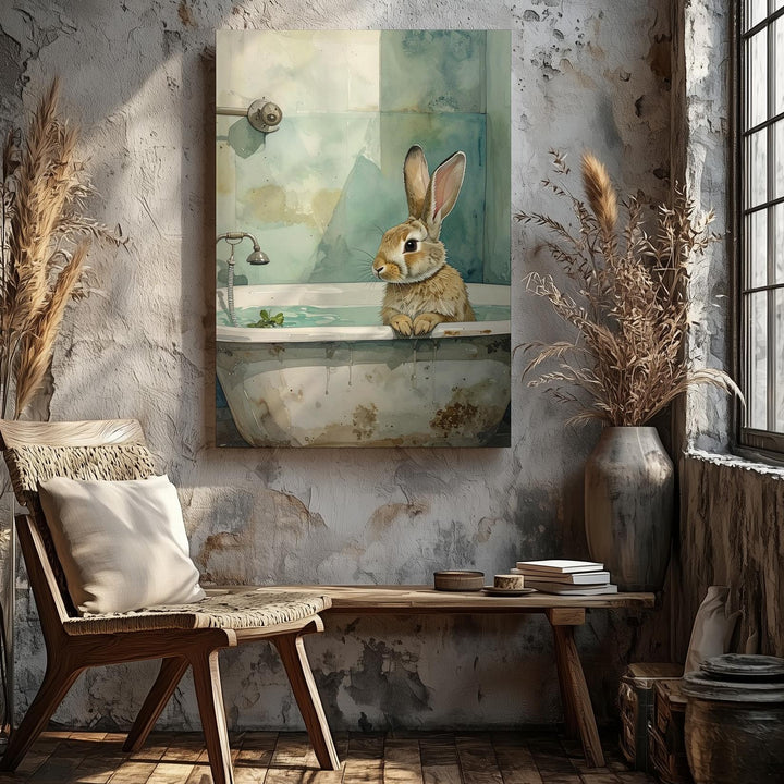 Relaxing Rabbit in Bathtub Canvas – Cozy Pastel Wall Art - Gifitto