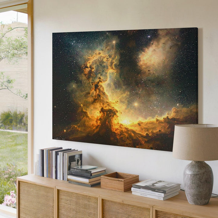 Ancient Starfield Canvas – Yellow-Orange Gas Clouds & Glowing Nebula Clusters - Gifitto