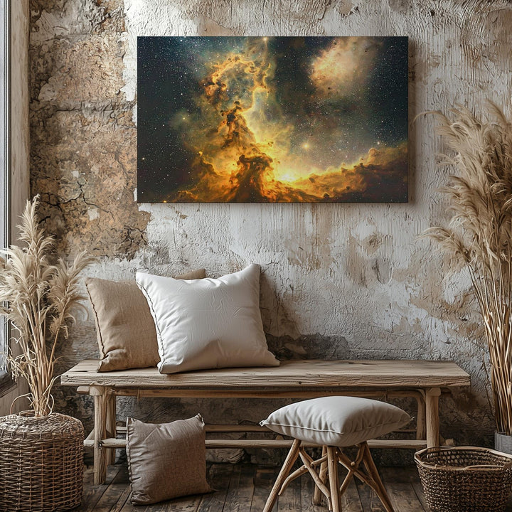 Ancient Starfield Canvas – Yellow-Orange Gas Clouds & Glowing Nebula Clusters - Gifitto