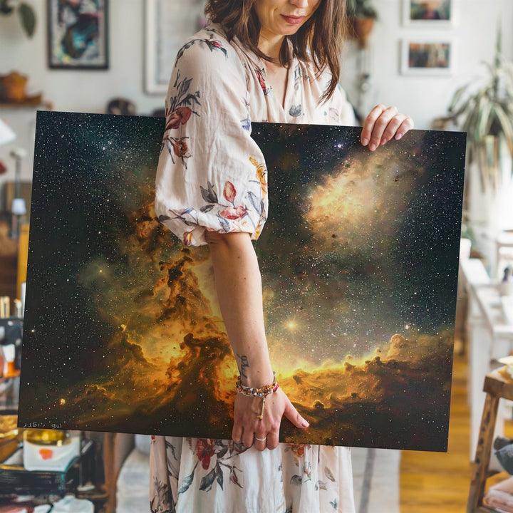 Ancient Starfield Canvas – Yellow-Orange Gas Clouds & Glowing Nebula Clusters - Gifitto