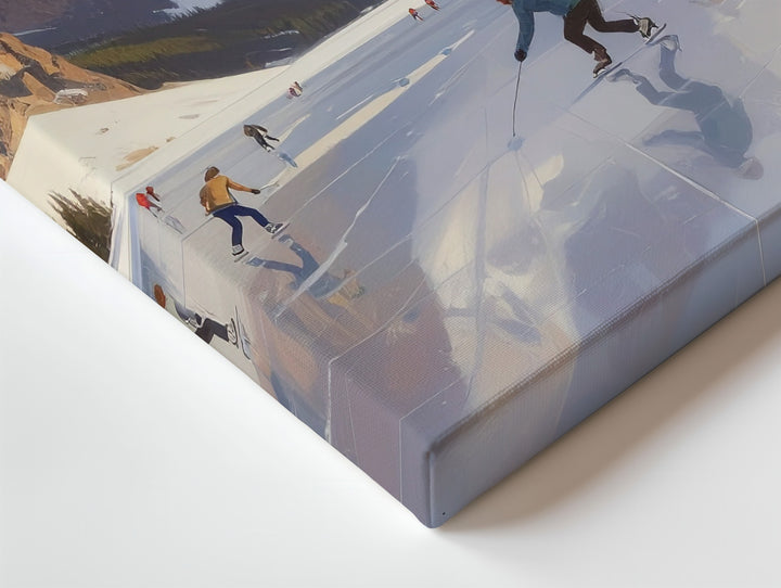 Skaters on Frozen Lake Canvas – Majestic Mountain Ice Scene Wall Art - Gifitto